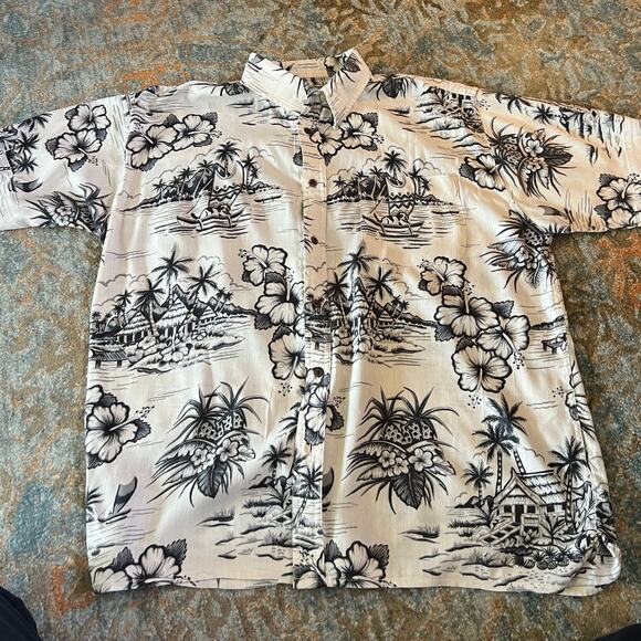 Big Dog Authentic Black & White Hawaiian Shirt S/M - Picture 1 of 4